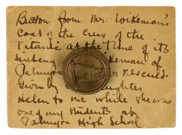 A White Star Line Button from A Barber on The Titanic (who survived) will be Auctioned December 18th